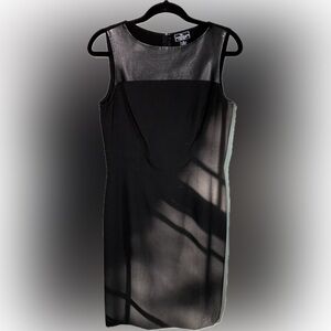 Classic black sheath dress with faux leather yoke. Versatile LBD!!!